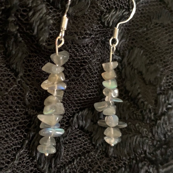 Glowing Labradorite Chip Earrings 925 - Picture 6 of 9